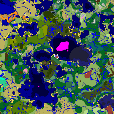 Predicted biome map of Java 26.3 seed 3479757577870529035 around estimated spawn