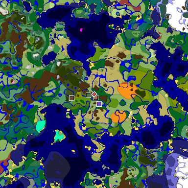 Predicted biome map of Java 26.3 seed -2718559127796163573 around estimated spawn
