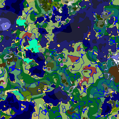 Predicted biome map of Java 26.3 seed 8400854246979632351 around estimated spawn