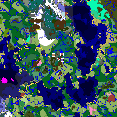 Predicted biome map of Java 26.3 seed 7130440808307910150 around estimated spawn