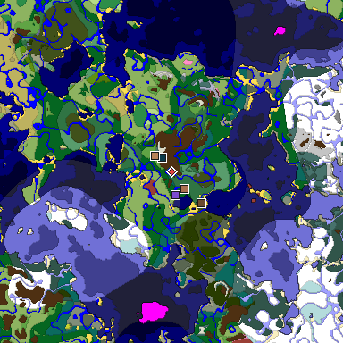 Predicted biome map of Java 26.3 seed -3586291960423198270 around estimated spawn