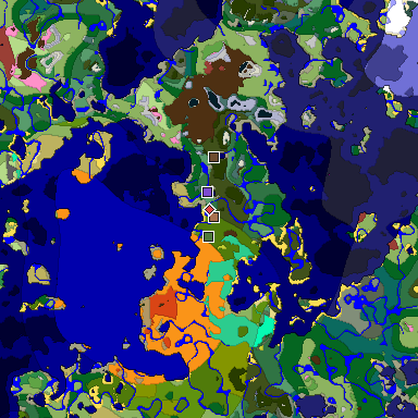 Predicted biome map of Java 26.3 seed 3967129551372913322 around estimated spawn