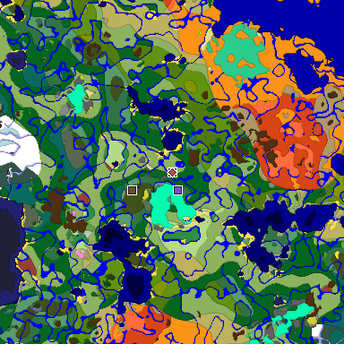 Predicted biome map of Java 26.3 seed 1105004041548599885 around estimated spawn