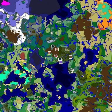 Predicted biome map of Java 26.3 seed 415911597901658398 around estimated spawn