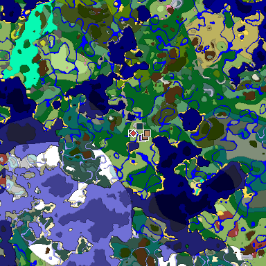 Predicted biome map of Java 26.3 seed 7080634448916167691 around estimated spawn