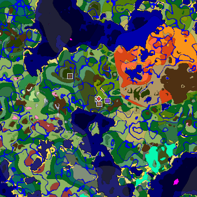 Predicted biome map of Java 26.3 seed 8500778085250418388 around estimated spawn