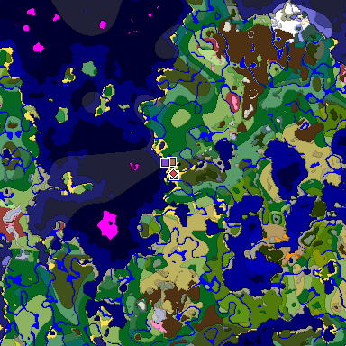 Predicted biome map of Java 26.3 seed -8850802168204044263 around estimated spawn