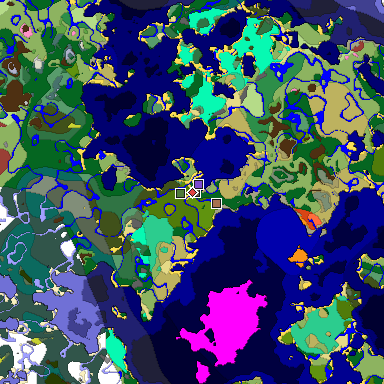 Predicted biome map of Java 26.3 seed -2887755067947386620 around estimated spawn