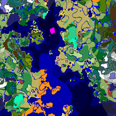 Predicted biome map of Java 26.3 seed -6992645441284668572 around estimated spawn