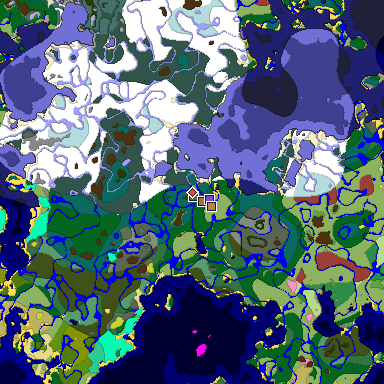 Predicted biome map of Java 26.3 seed 8703591616246009057 around estimated spawn