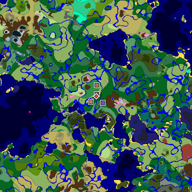 Predicted biome map of Java 26.3 seed -7018719429721801261 around estimated spawn