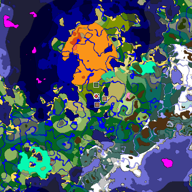 Predicted biome map of Java 26.3 seed 4407018898715480116 around estimated spawn