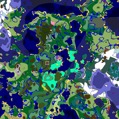 Predicted biome map of Java 26.3 seed -3521615388427490077 around estimated spawn