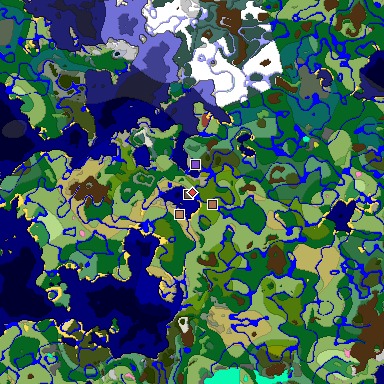 Predicted biome map of Java 26.3 seed 7304156038956143623 around estimated spawn