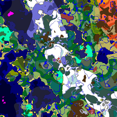 Predicted biome map of Java 26.3 seed -8829250800317012910 around estimated spawn