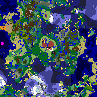Predicted biome map of Java 26.3 seed -2212253618343034980 around estimated spawn