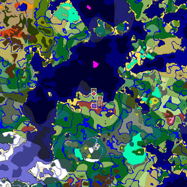 Predicted biome map of Java 26.3 seed 396460617527355512 around estimated spawn