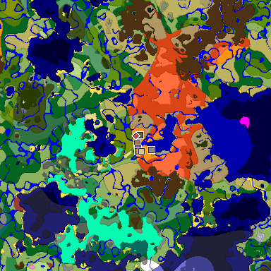 Predicted biome map of Java 26.3 seed 5577924598596203874 around estimated spawn