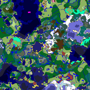 Predicted biome map of Java 26.3 seed 7416468285061294760 around estimated spawn