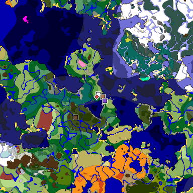 Predicted biome map of Java 26.3 seed -3446064400782039227 around estimated spawn