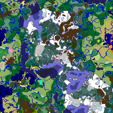 Predicted biome map of Java 26.3 seed 5832549639303239716 around estimated spawn