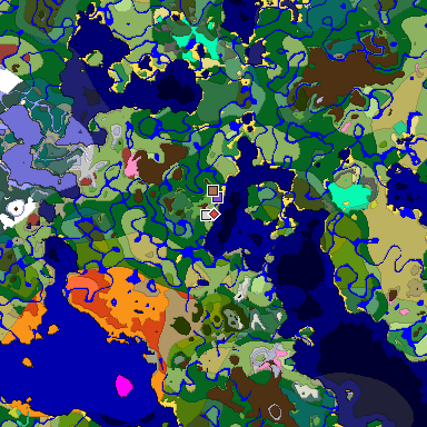 Predicted biome map of Java 26.3 seed 1346817688967408756 around estimated spawn