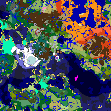 Predicted biome map of Java 26.3 seed -7190640634160925588 around estimated spawn