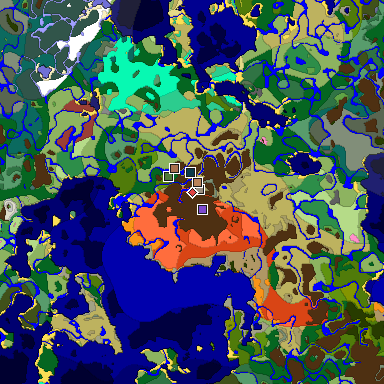 Predicted biome map of Java 26.3 seed 174768135816350574 around estimated spawn