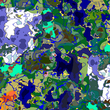 Predicted biome map of Java 26.3 seed -7840607141666357233 around estimated spawn