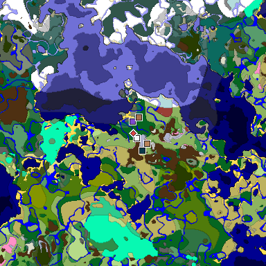 Predicted biome map of Java 26.3 seed -1687058221371097973 around estimated spawn