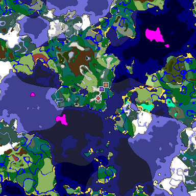 Predicted biome map of Java 26.3 seed 6273728581197445453 around estimated spawn