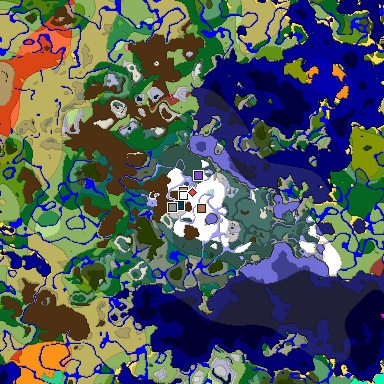 Predicted biome map of Java 26.3 seed 2385751685589624801 around estimated spawn