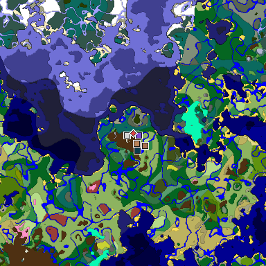 Predicted biome map of Java 26.3 seed 5763538203208856077 around estimated spawn