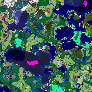 Predicted biome map of Java 26.3 seed -7425384140771320517 around estimated spawn