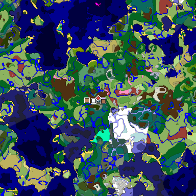 Predicted biome map of Java 26.3 seed -1732229690356744635 around estimated spawn