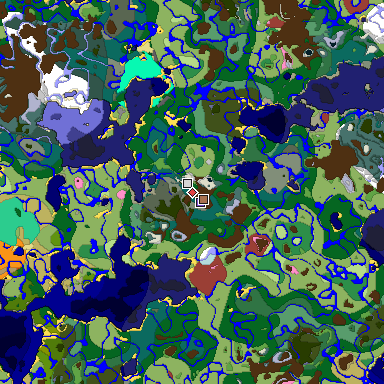 Predicted biome map of Java 26.3 seed 2134336593885666054 around estimated spawn