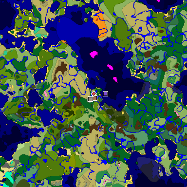 Predicted biome map of Java 26.3 seed 6790897148661485904 around estimated spawn