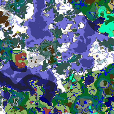 Predicted biome map of Java 26.3 seed -2738462391432116825 around estimated spawn