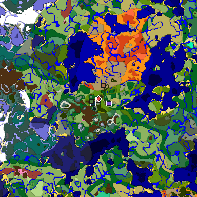 Predicted biome map of Java 26.3 seed -3844146517046702328 around estimated spawn