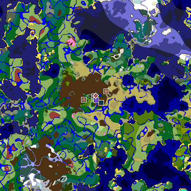 Predicted biome map of Java 26.3 seed 7340793867493967481 around estimated spawn