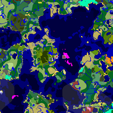 Predicted biome map of Java 26.3 seed -6612994297052724076 around estimated spawn