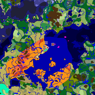 Predicted biome map of Java 26.3 seed 1496070928895210535 around estimated spawn