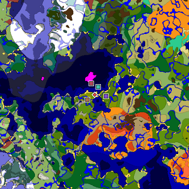 Predicted biome map of Java 26.3 seed -2141341152644748627 around estimated spawn