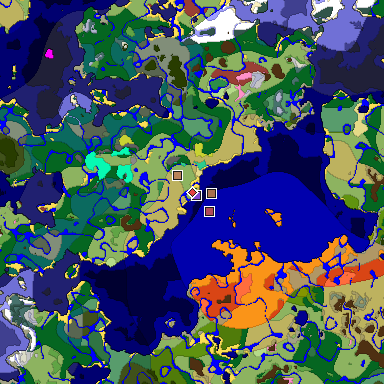 Predicted biome map of Java 26.3 seed -2647368396727224623 around estimated spawn