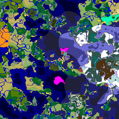 Predicted biome map of Java 26.3 seed 1577082524760734214 around estimated spawn