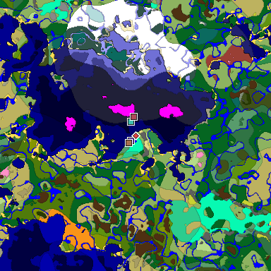 Predicted biome map of Java 26.3 seed 6679524875624211895 around estimated spawn