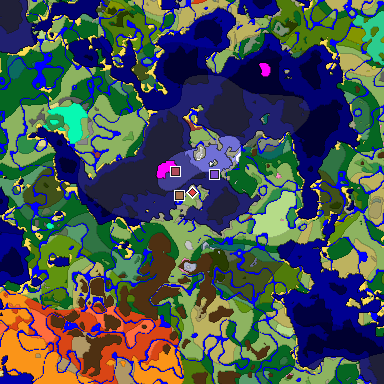 Predicted biome map of Java 26.3 seed 7358264178179971134 around estimated spawn