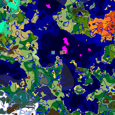 Predicted biome map of Java 26.3 seed 6421677420140278076 around estimated spawn