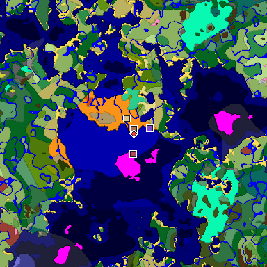 Predicted biome map of Java 26.3 seed 7477759050526259323 around estimated spawn