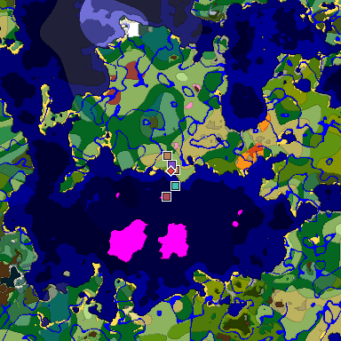 Predicted biome map of Java 26.3 seed 8890163145091992250 around estimated spawn